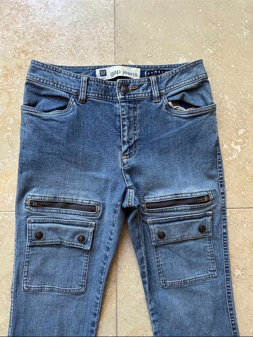 VTG GAP Jeans Stretch Flared Denim Cargo Jeans Size 0 Reg Y2K - Picture 2 of 5